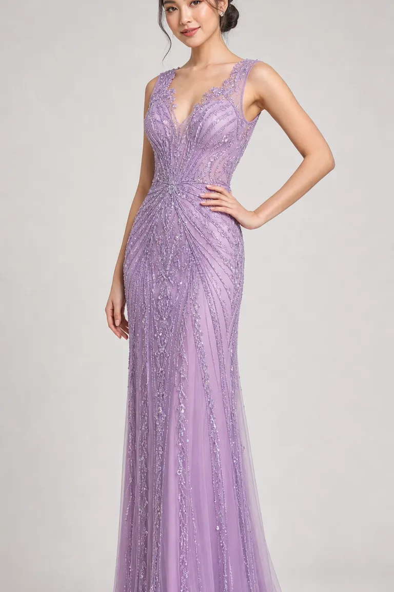 Lilac Beaded Gown