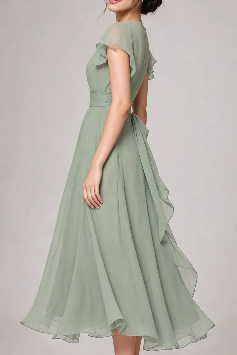 Sage Chiffon Tea Dress