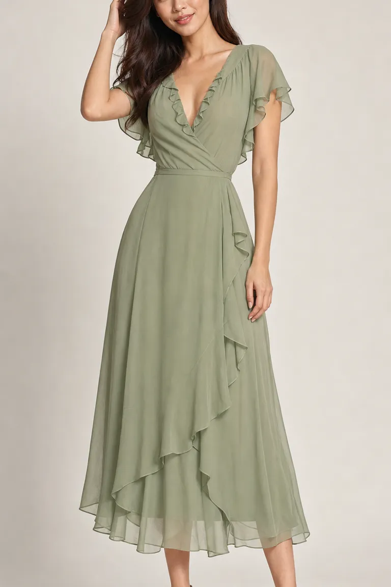Sage Chiffon Tea Dress